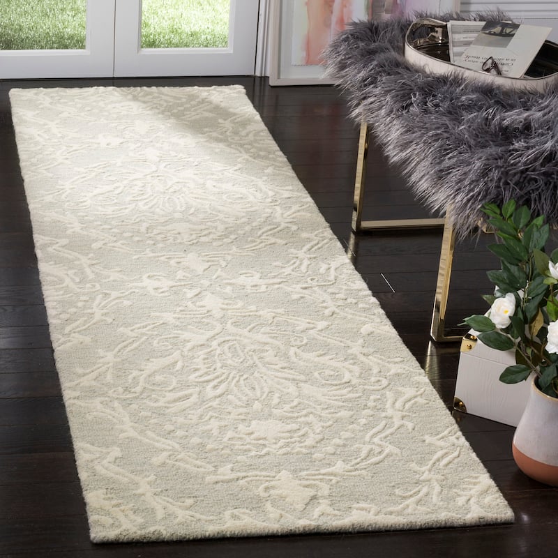 SAFAVIEH Handmade Blossom Lollie Modern Floral Wool Rug - 2'3" x 12' Runner - Sage/Ivory