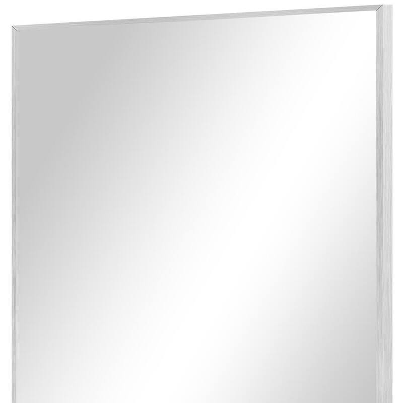 HomeRoots 38" Silver Aluminum Framed Bathroom Vanity Mirror - 26.00 in. x 38.00 in. x 1.00 in.