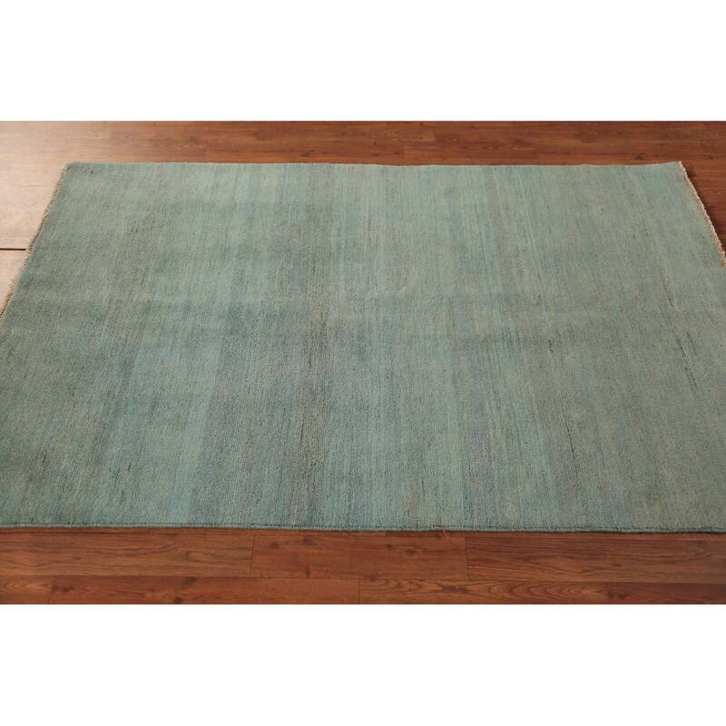 Aqua Green & Blue Modern Gabbeh Oriental Rug Hand-Knotted Wool Carpet - 3'9" x 5'10"