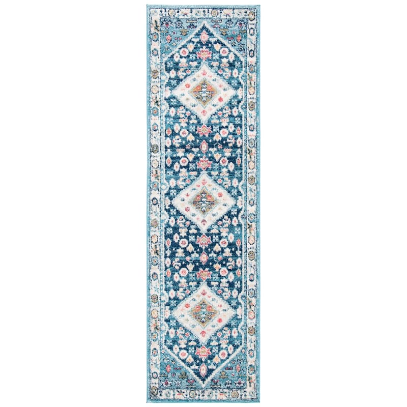 SAFAVIEH Madison Dorene Oriental Medallion Rug - 2'3" x 8' Runner - Light Blue/Ivory