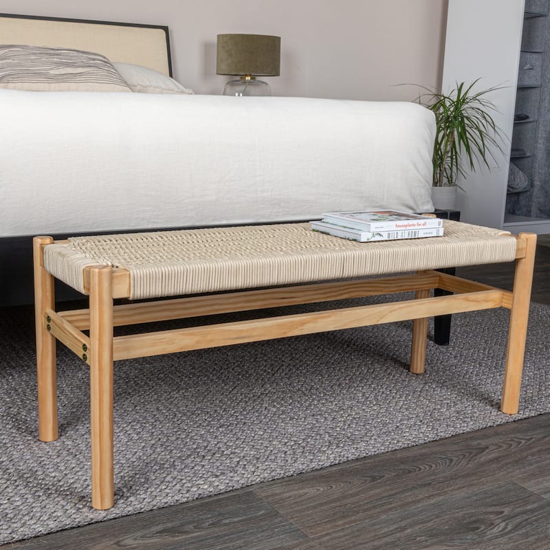 Fernway Solid Wood and Woven Rope Entryway Bench - 43.3"L x 15.0"W x 18.0"H