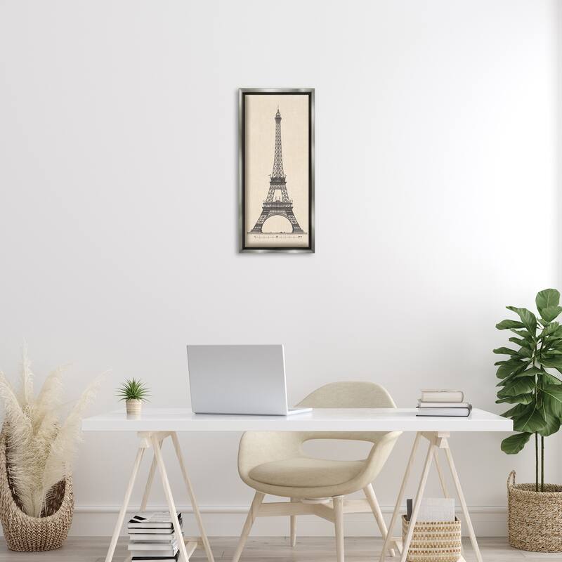Stupell Parisian Tower Illustration Framed Floater Canvas Wall Art Design By Phillipa Katz