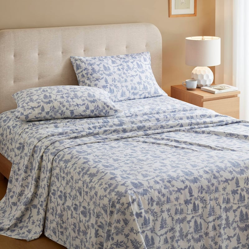 Madison Park Cozy Cotton Flannel Printed Sheet Set - Full - Toile pine trees