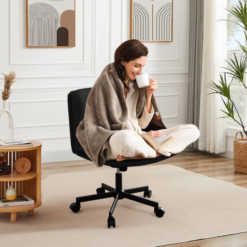 PU Leather Armless Office Chair, Adujustable Height, 360 Degree Swivel Task Chair with Ultra uiet Casters Design