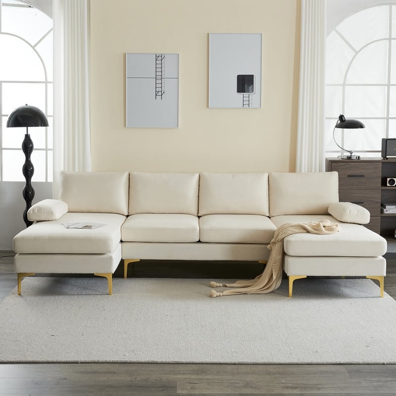 U-Shaped 4-Seat Indoor Sectional Sofa - Off White Linen