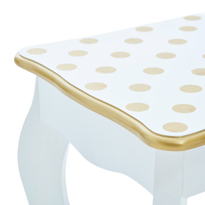 Teamson Kids Gisele Polka Dot Kids Vanity Table & Stool, White & Gold - 23.5" L x 11.73" W x 39.25" H