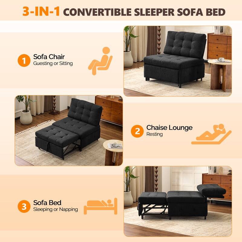 Teddy Fleece Armless Sleeper Chair Sofa Bed Space-Saving Pull-Out Chair Bed For Small Spaces