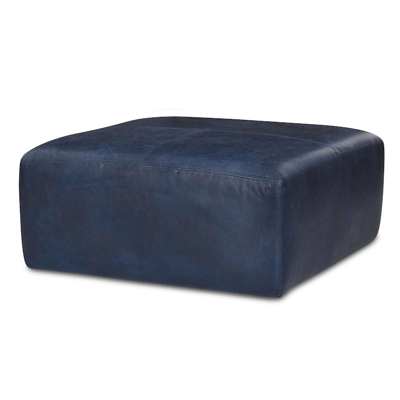 Poly & Bark Sequoia Ottoman - Full Grain Genuine Italian Leather - Midnight Blue