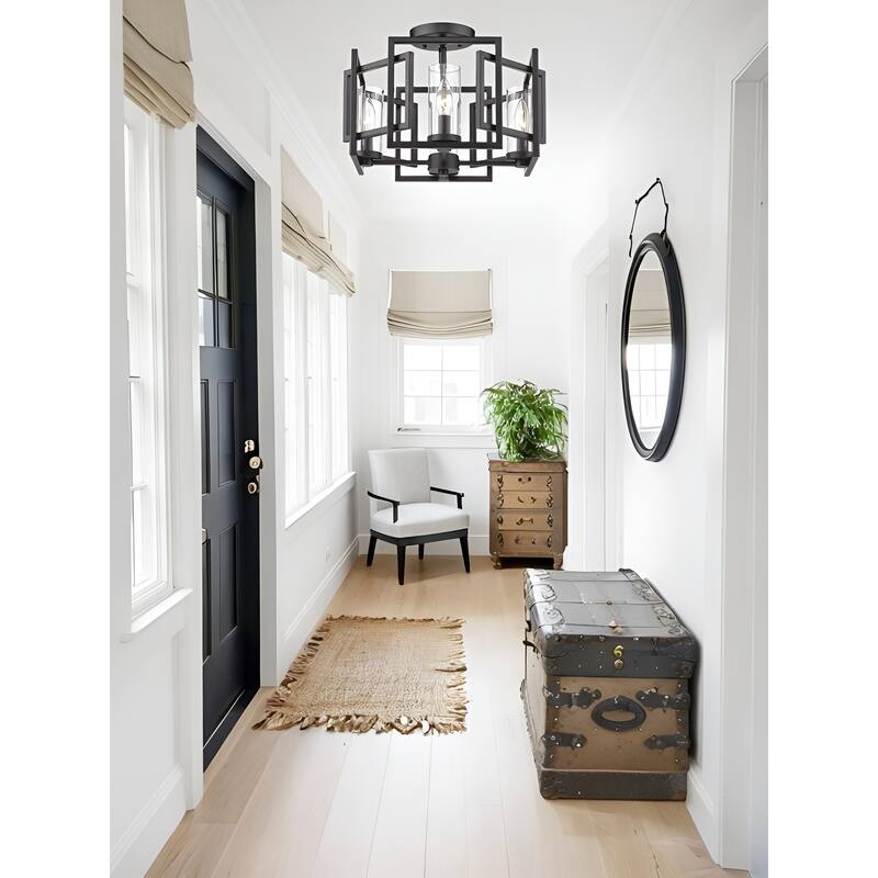 4-Light Geometric Simple Lantern Marco Pendant Lamp or Semi Flush Mount - Matte Black