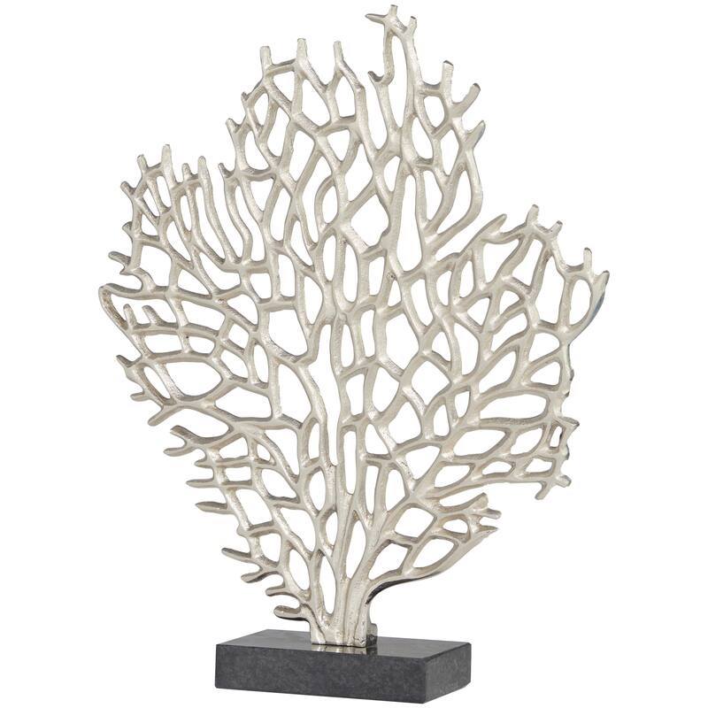 Silver Aluminum Metal Coral Decorative Sculpture with Marble Base