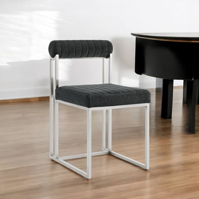 HomeRoots Set of Two Gray And Silver Upholstered Polyester Open Back Dining Side Chairs - Set of 2