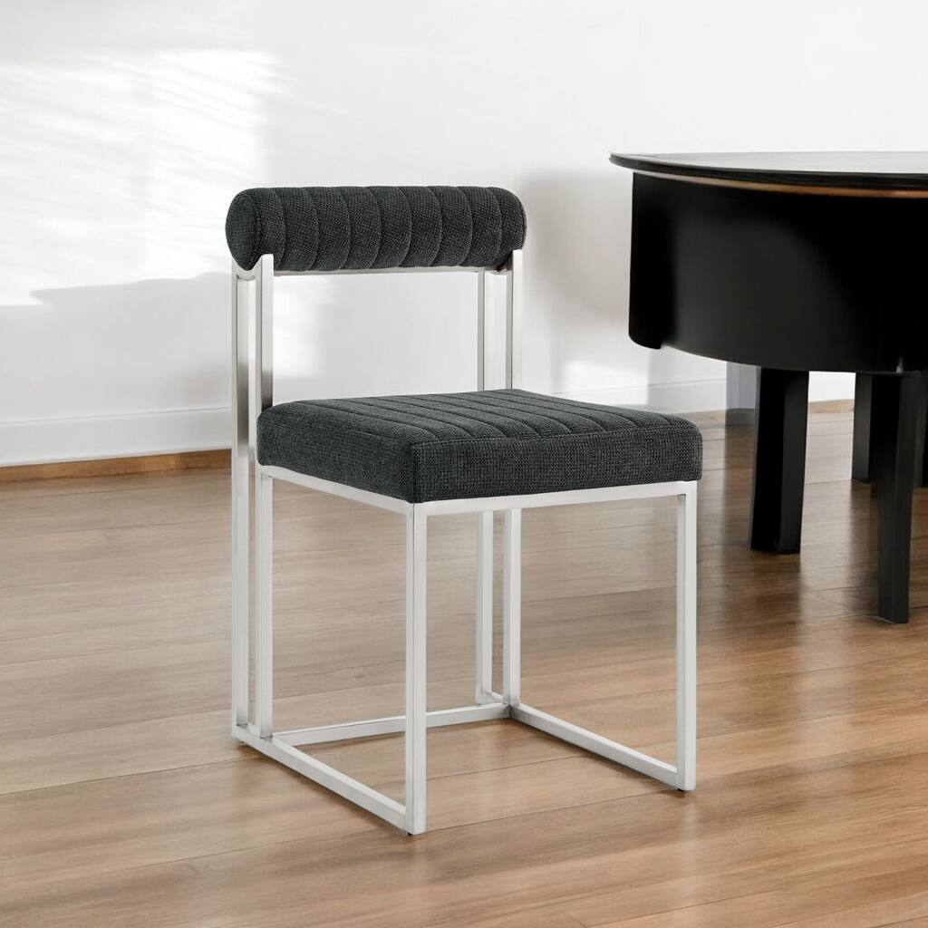 HomeRoots Set of Two Gray And Silver Upholstered Polyester Open Back Dining Side Chairs