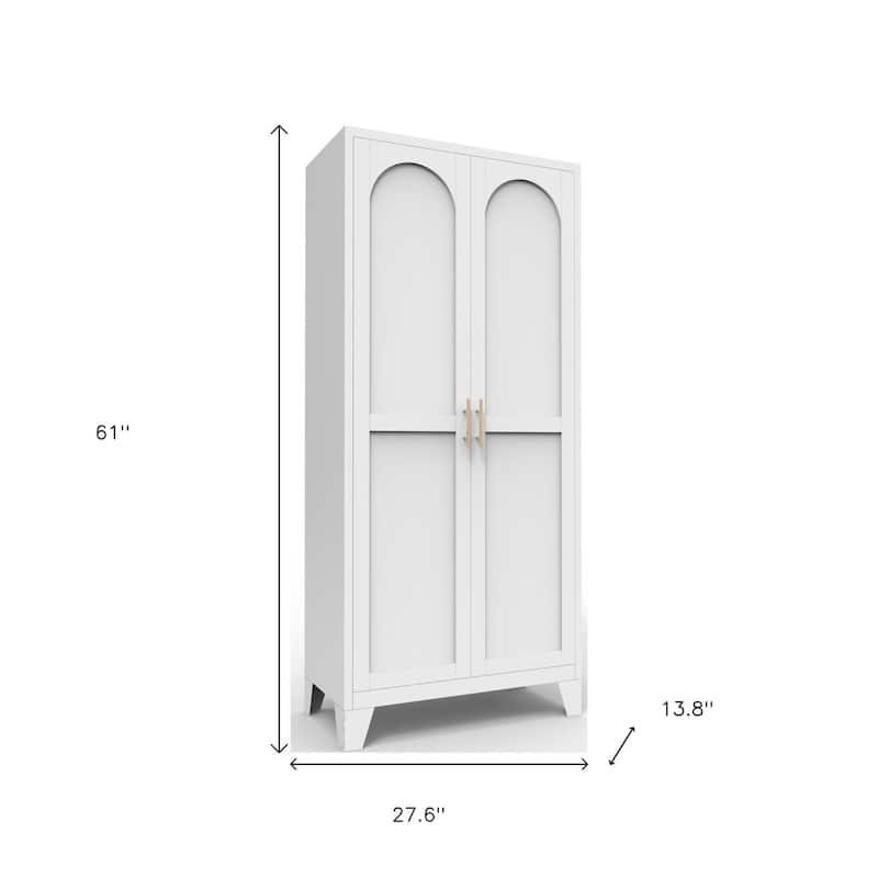 HomeRoots 61" White Stainless Steel Pantry Or Storage Closet With Arched Panel Doors - 27.60 in. x 61.00 in. x 13.80 in.