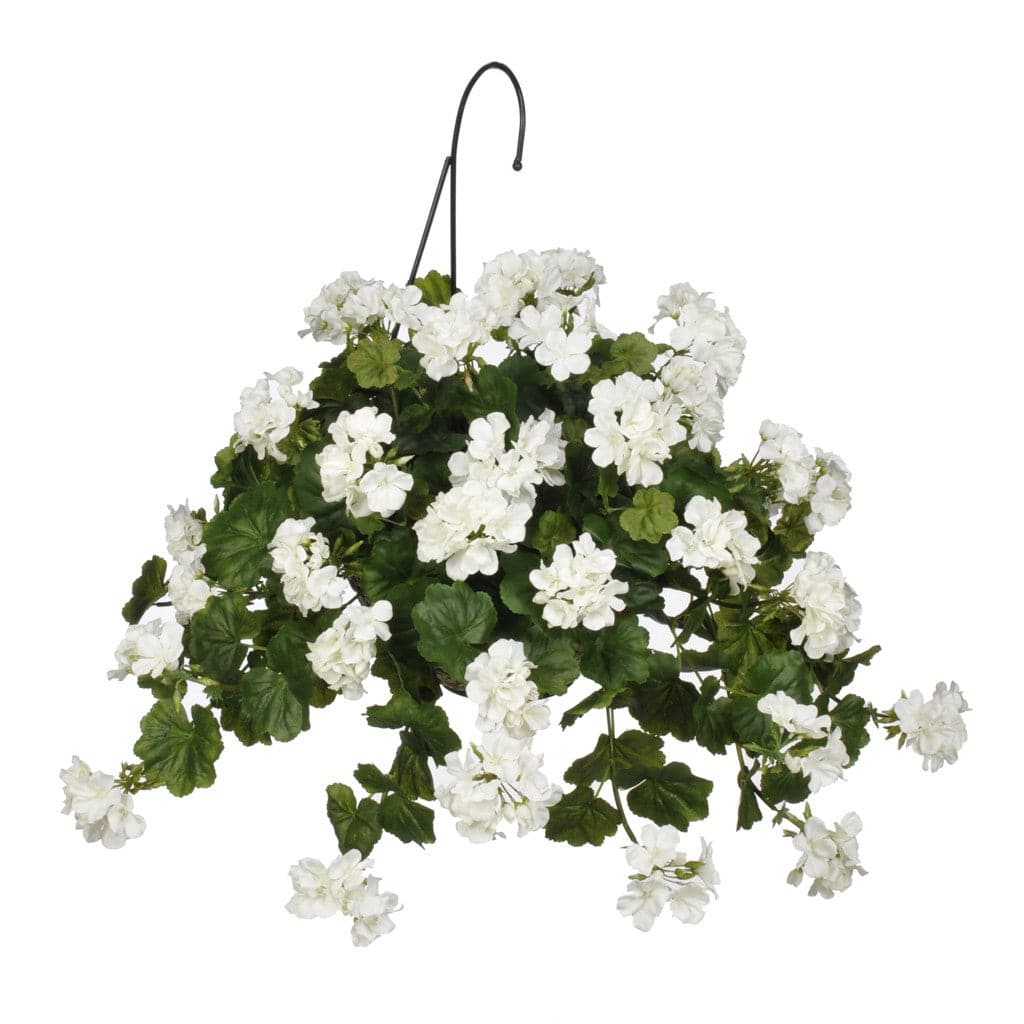 Faux White Geranium Hanging Basket