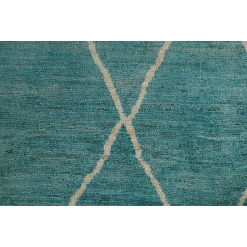 Turquoise Trellis Moroccan Vegetable Dye Area Rug Handmade Wool Carpet - 6'4" x 9'5"