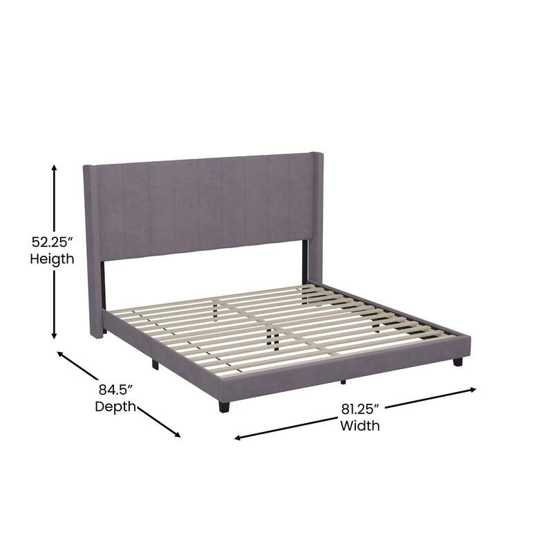 Upholstered Platform Bed with Wingback Headboard