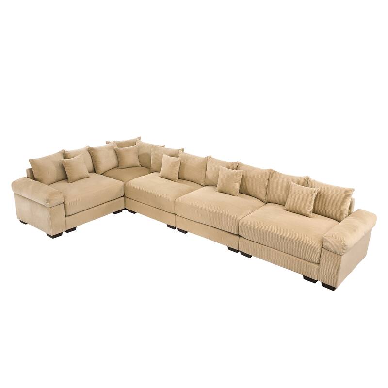 GDFStudio - Corduroy L-Shaped 5-Seater 154.6" Cloud Modular Sectional Couch