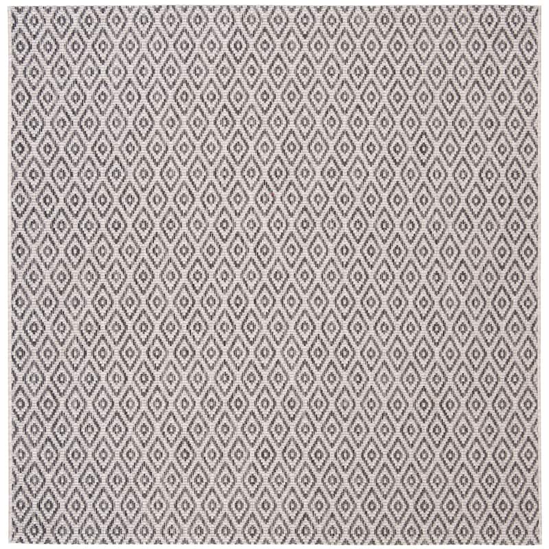 SAFAVIEH Courtyard Anne-Ly Indoor/ Outdoor Waterproof Patio Backyard Rug - 6'7" Square - Beige/Black