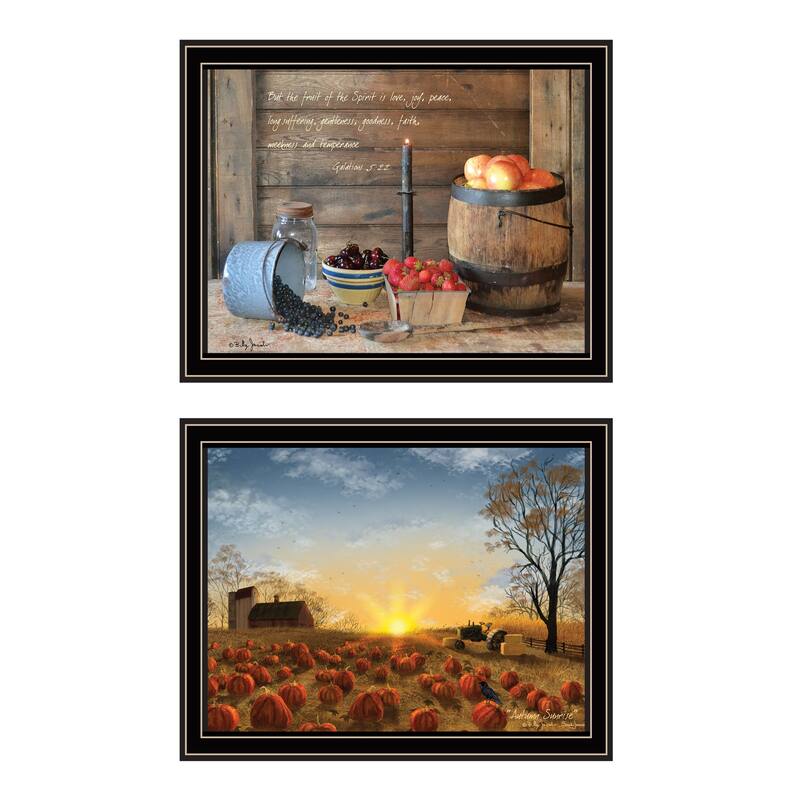 2-Piece Framed Wall Art Set - Autumn Sunrise & Fruit of the Spirit, Black Frame