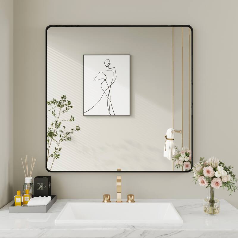 QuivaraView Rectangular Aluminum Framed Bathroom Vanity Mirror - 36" x 36" - Black