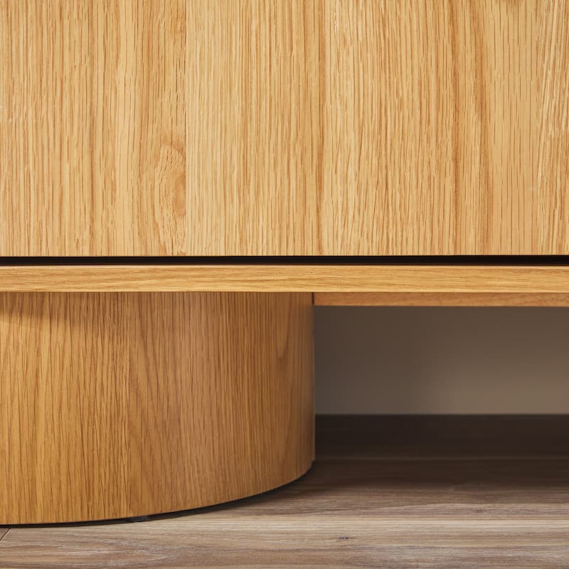 Walker Edison Modern Large Curved Solid Oak Wood Veneer Sideboard