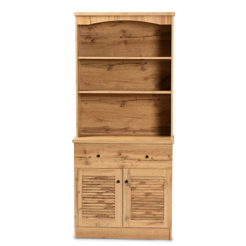 Agni Modern Oak Brown Finished Wood Buffet and Hutch Kitchen Cabinet