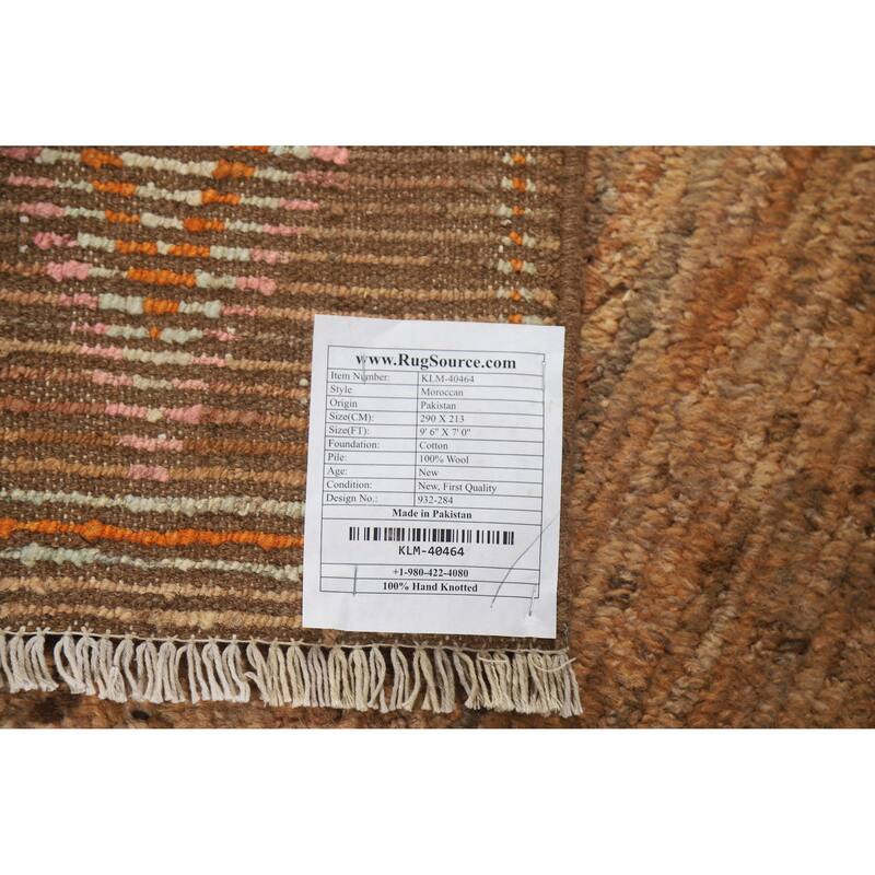 Moroccan Oriental Area Rug Hand-Knotted Brown Modern Wool Carpet - 7'0" x 9'6"