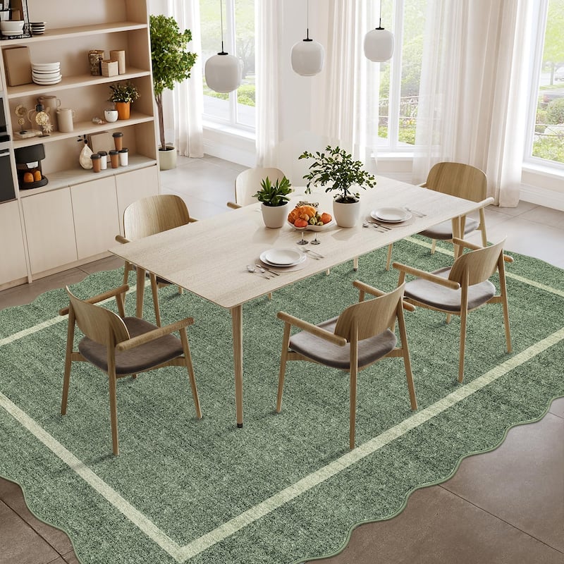 Garvee Scallop Solid Washable Area Rug