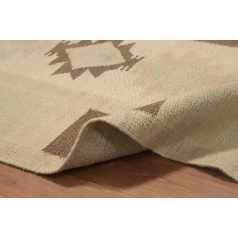 Hand Woven Oriental 100% Wool Carpet Southwestern Tribal Beige & Ivories Kilim Area Rug - 13' 1'' X 10' 0''