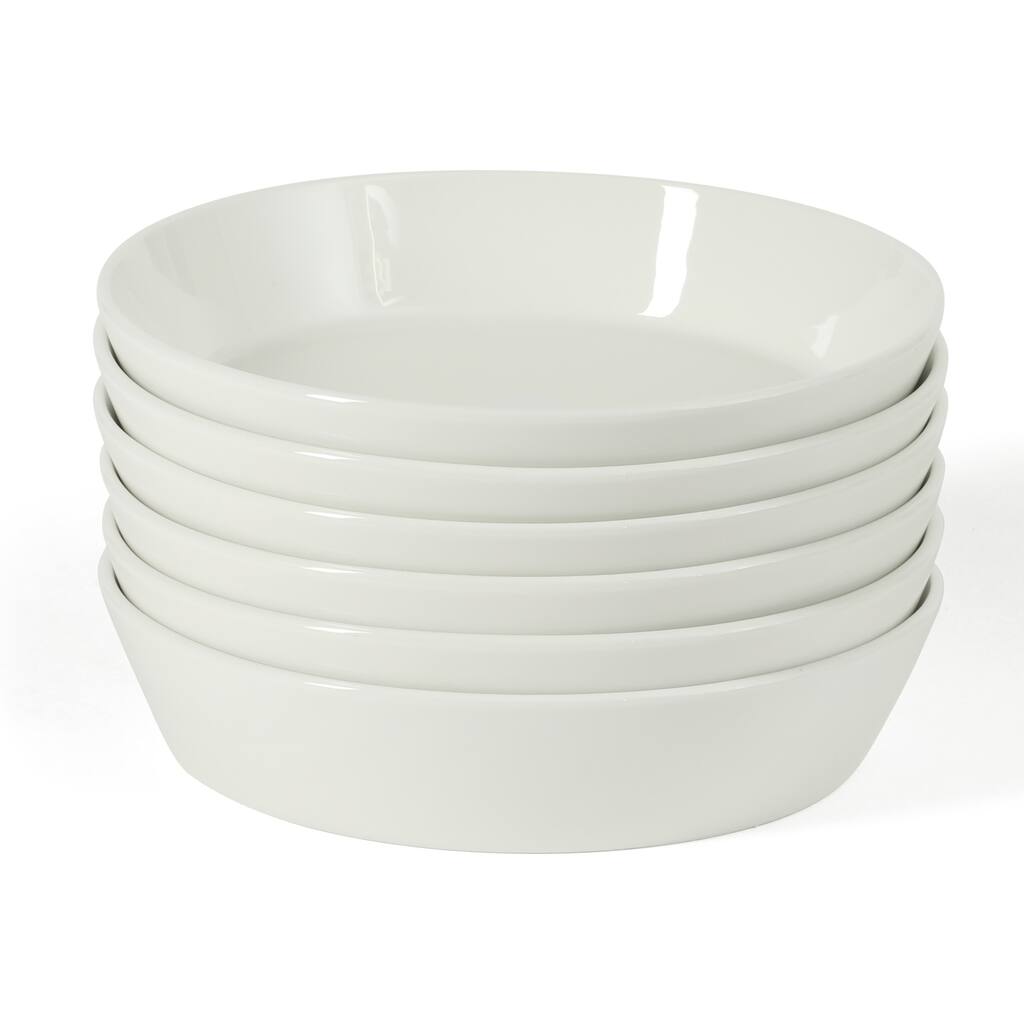Martha Stewart Selma 6-Piece 41oz 8 Inch Large Pasta Bowls Porcelain Ceramic Chip and Scratch Resistant Shallow Bowls