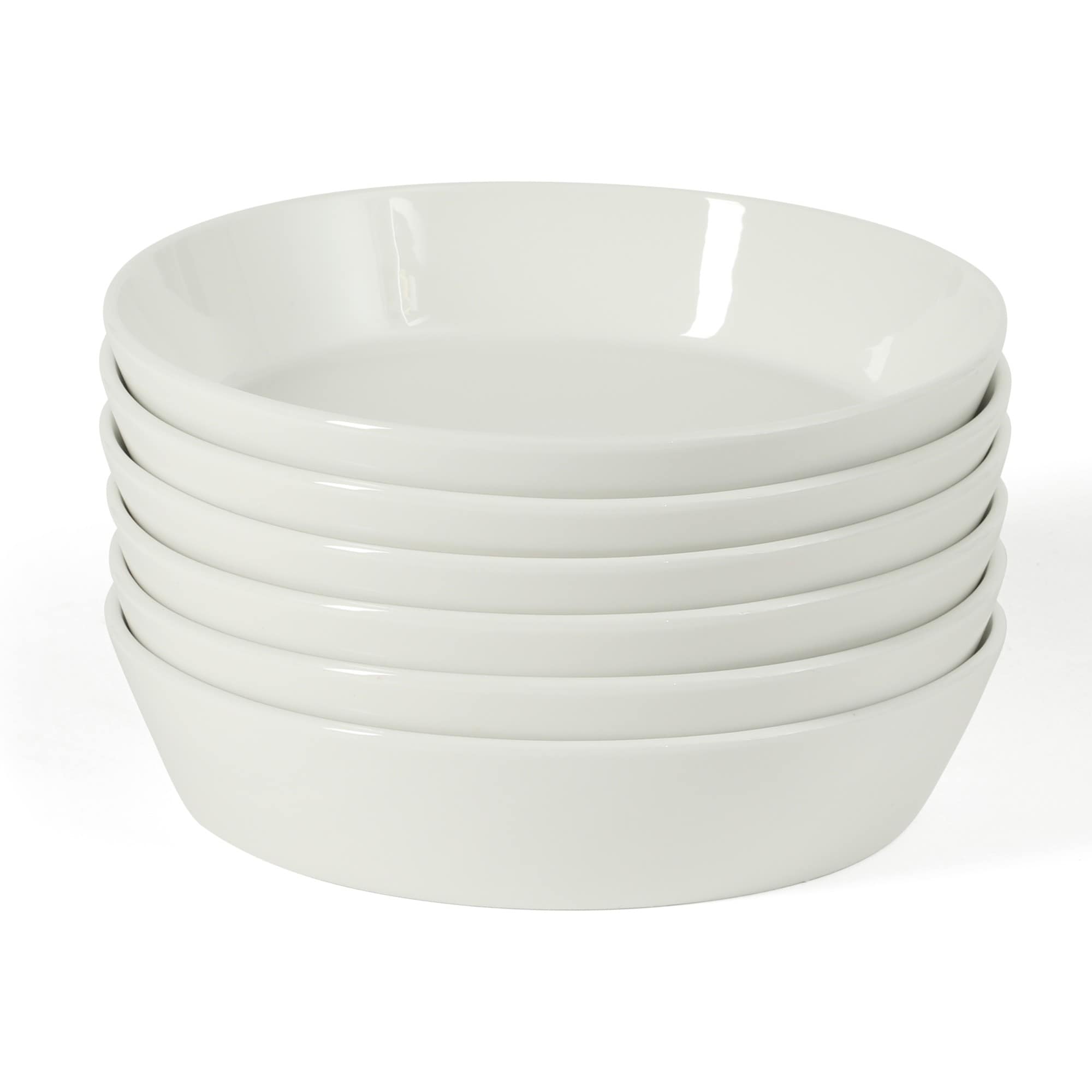 Martha Stewart Selma 6-Piece 41oz 8 Inch Large Pasta Bowls Porcelain Ceramic Chip and Scratch Resistant Shallow Bowls