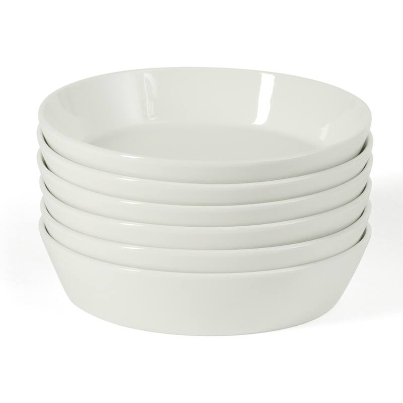 Martha Stewart Selma 6-Piece 41oz 8 Inch Large Pasta Bowls Porcelain Ceramic Chip and Scratch Resistant Shallow Bowls