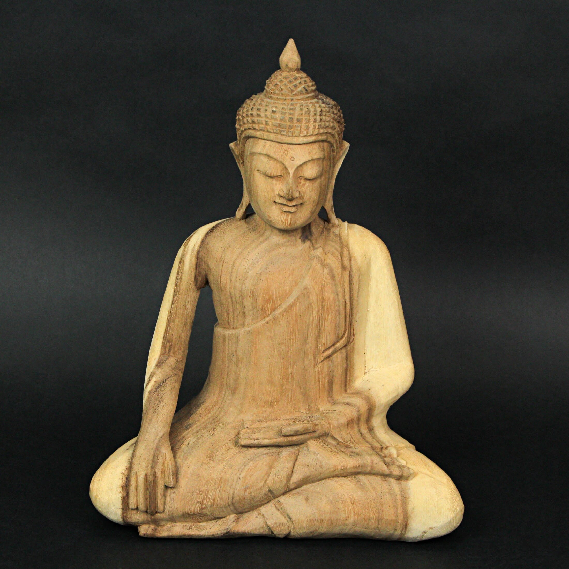 Hand Carved Wood Sculpture - Sitting Buddha