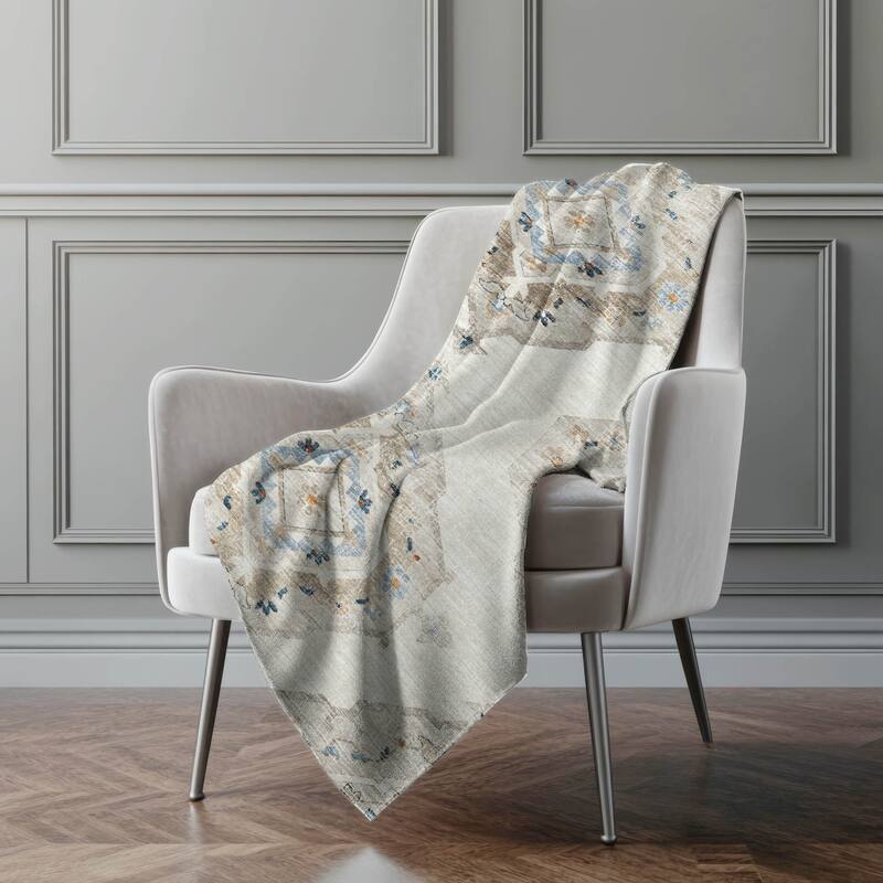 Premium Machine Washable ASB91 Boho Traditional Sherpa Throw Blanket