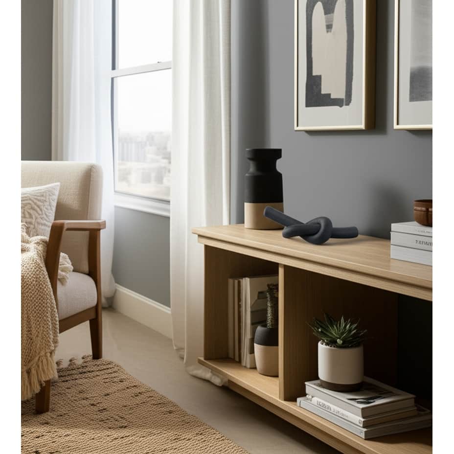 Pottery Cement Decorative Object Knot Home Office Display - 5" Black - 11" x 4.75" x 4.75"