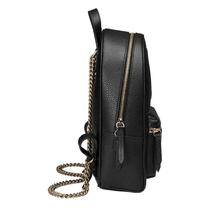 Gucci Women\u0027s Black GG Soho Logo Leather Backpack Chain Straps 536192