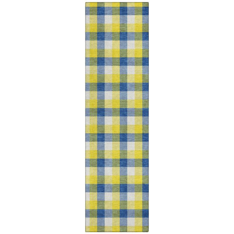 Machine Washable Indoor/ Outdoor Plaid Chantille Rug