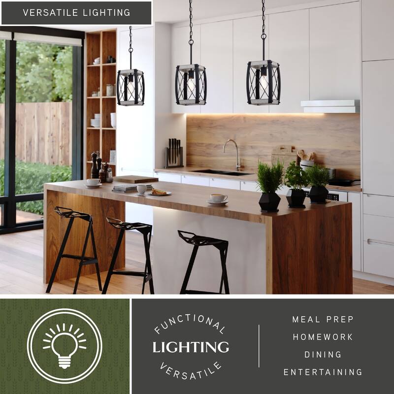 Montclare Black and White Ash Wood Farmhouse Cage Pendant Ceiling Light