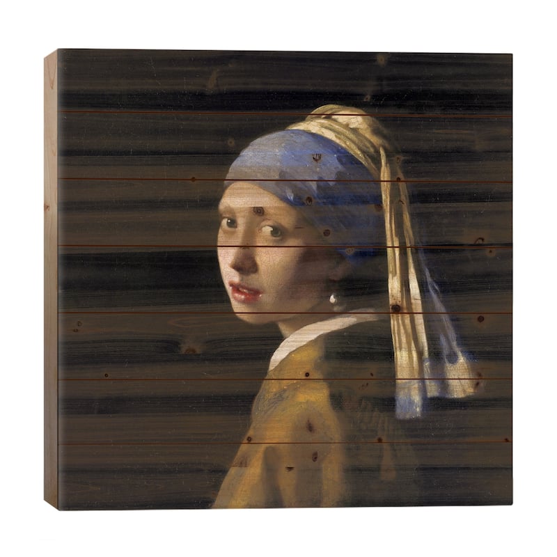 Girl with a Pearl Earring Print On Wood by Johannes Vermeer - Multi-Color - 26x26x1.5