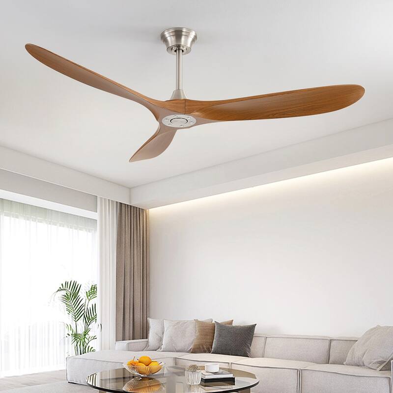 60" Smart Nickel Wood Ceiling Fan without Light, App/Remote Control