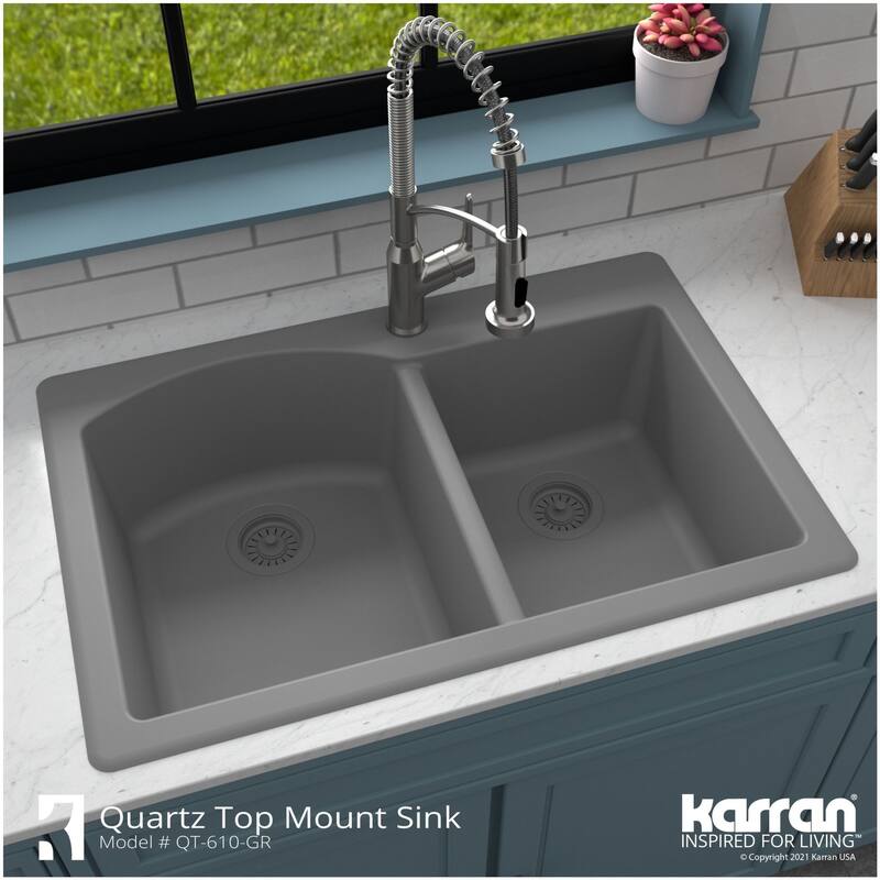 Karran USA QT-610-PK1 Quartz QT 33" Drop In Double Basin Quartz