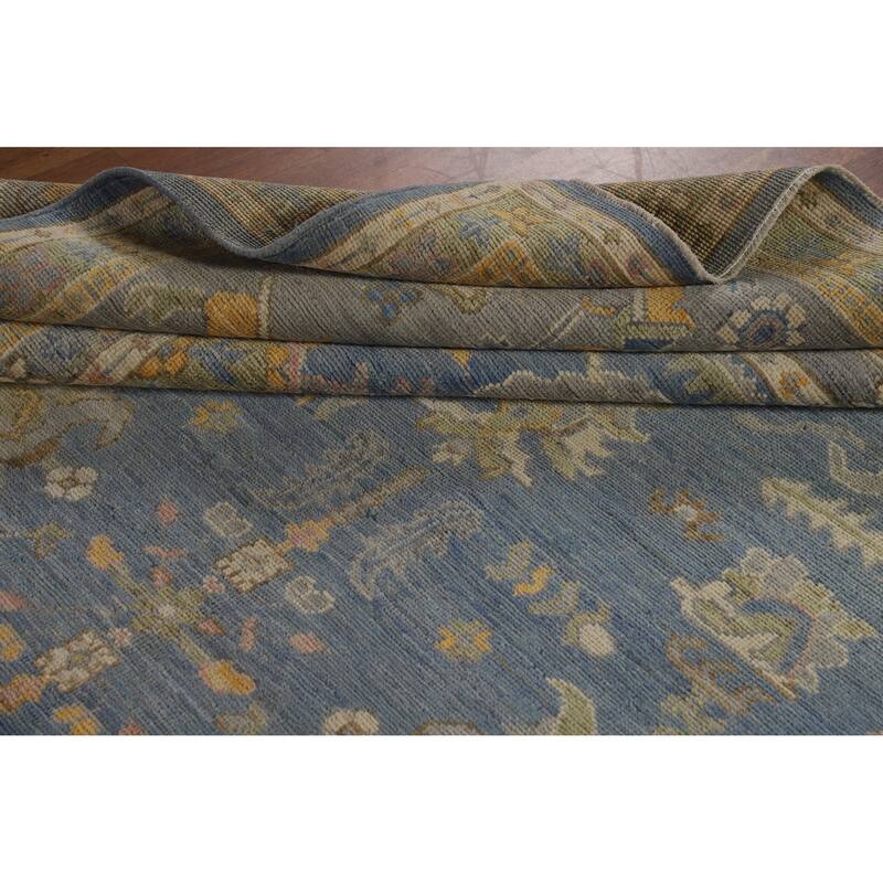 Hand Knotted Oriental 100% Wool Carpet Transitional All-Over Navy Blue & Blues Oushak Area Rug - 9' 9'' X 8' 2''