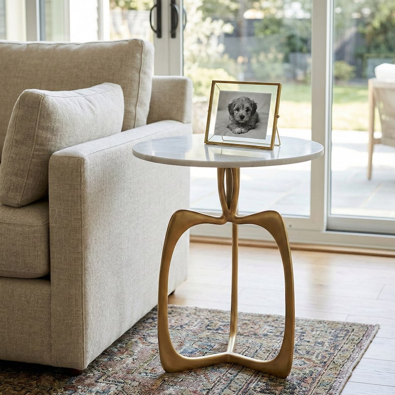 Round Marble Accent Table - Gold, 18" - 22.5"