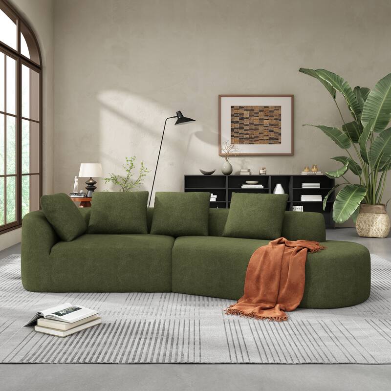 116" Curved Sectional Sofa with Chaise Lounge - High-Density Sponge Cushions, 2-Piece Set, Right-Hand Facing, Fully Assembled - Green