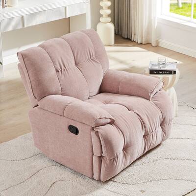 Pink Overstuffed 360° Swivel Rocker Recliner with Wider Seat and Arms