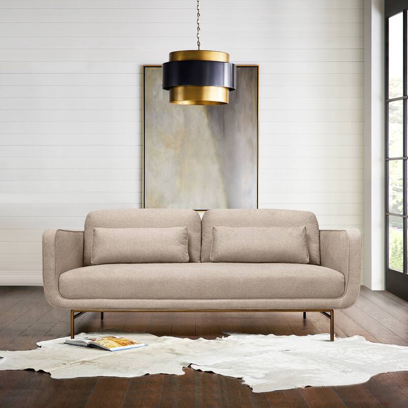 Lilou 77" Fabric or Velvet 3 Seater Sofa Sofa with Antique Brass Metal Legs