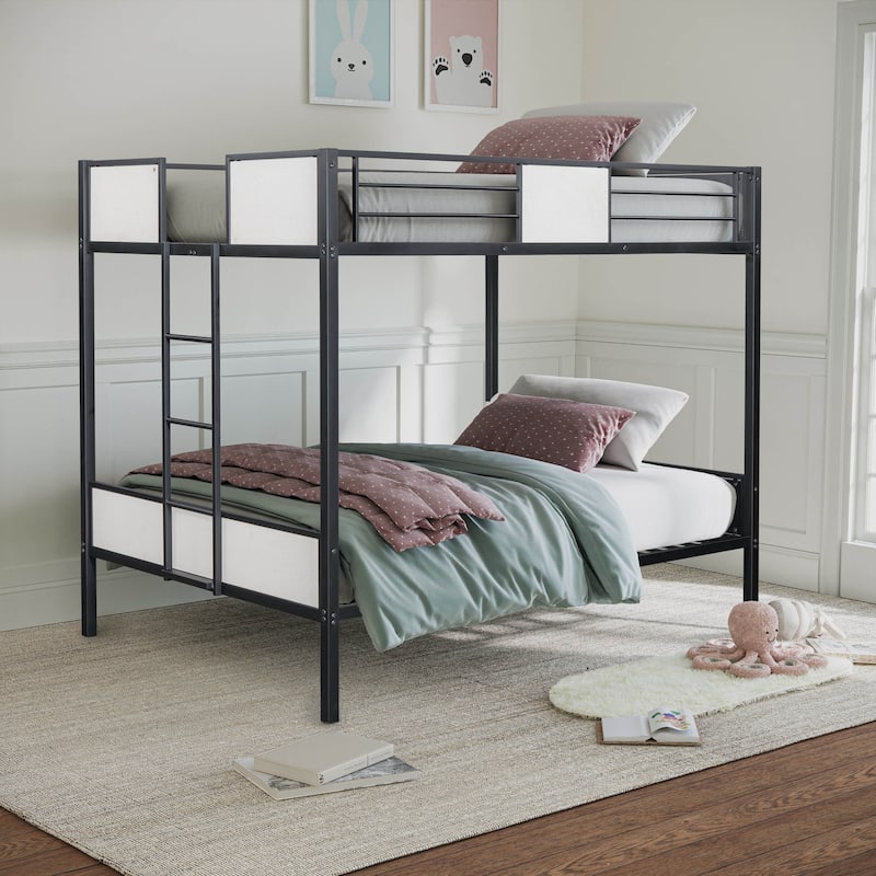 Furniture of America Jown Modern Two-Tone Metal Bunk Bed with Attached Side Ladder - Full over Full - White