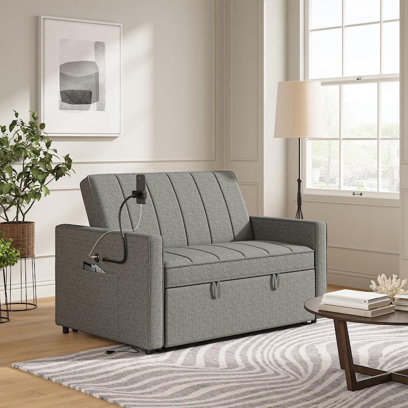 Duane Modern Upholstered Sleeper Sofa with Mobile Phone Holder by HULALA HOME - Grey