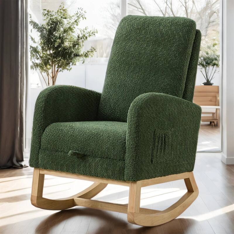 25.4"W Rocking Chair, High Back Glider Chair with Retractable Footrest