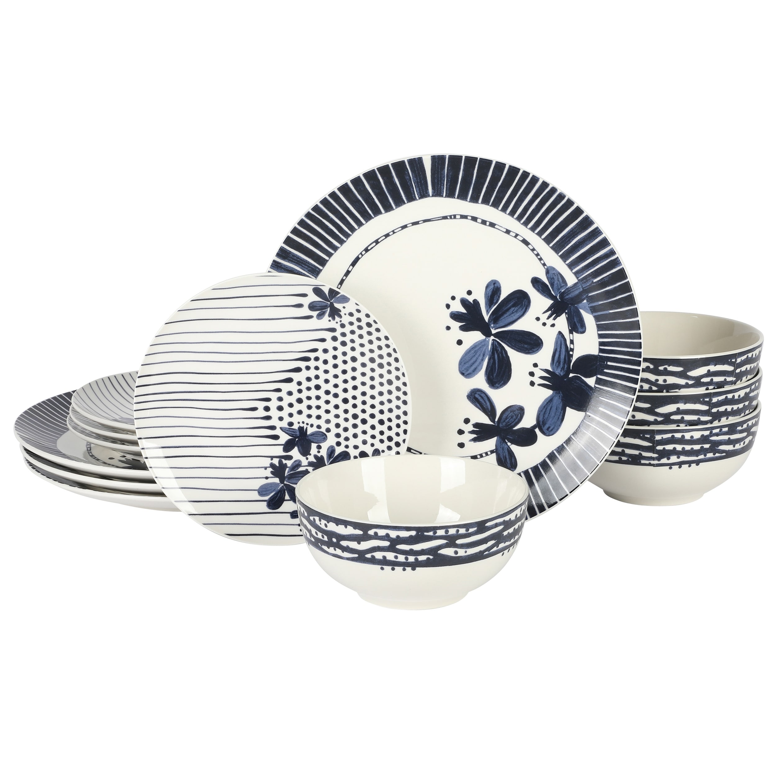 12 Piece Ceramic Dinnerware Set Service for 4